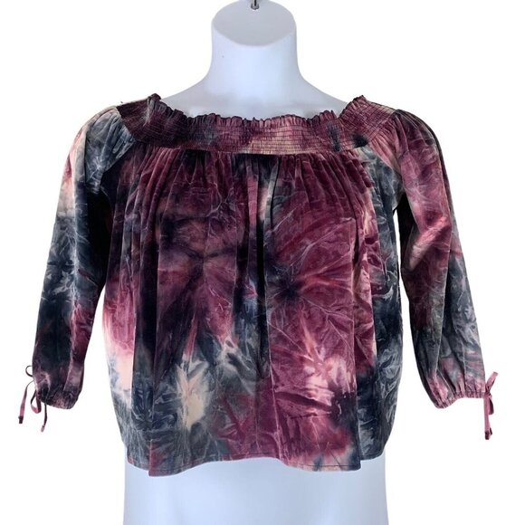American Eagle Outfitters Tops - American Eagle Size Small Blouse Velvet Tie Dye 1/2 Sleeve Off The Shoulder